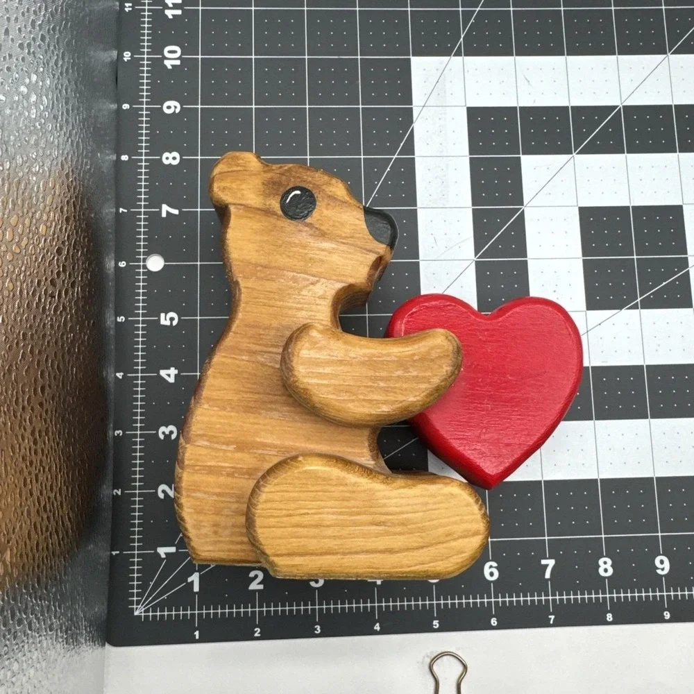 Vintage Wood Wooden Pencil Pen Desk Organizer Holder & Note Holder Handmade Bear